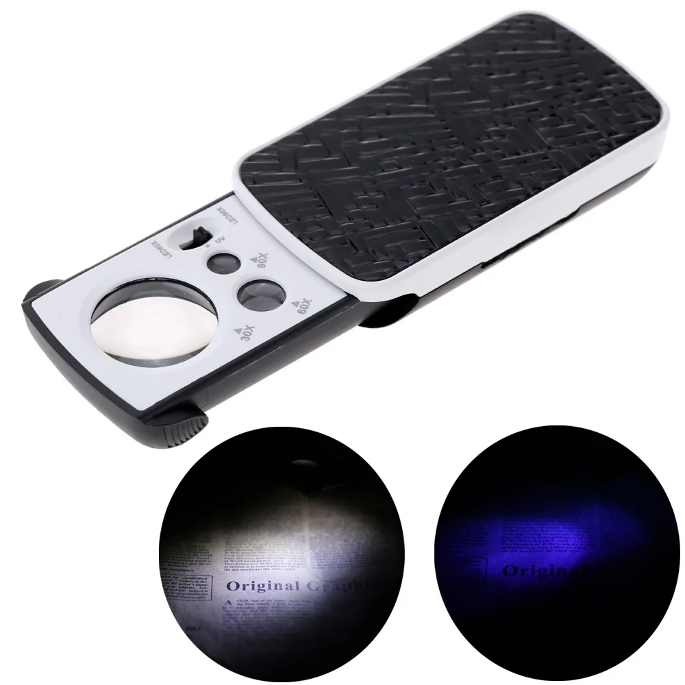 

Magnifying Glass Portable 30X/60X/90X High Madnification Magnifier 2 LED Lights 1 UV Money Detecting Light Jewelry Magnifying