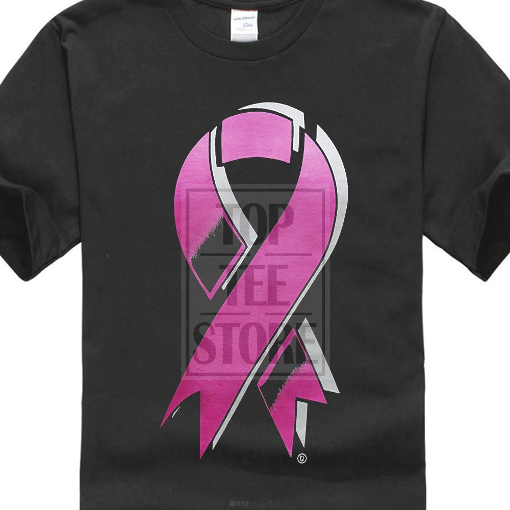 Футболка с круглым вырезом; розовая лента; Мужская футболка с раком груди