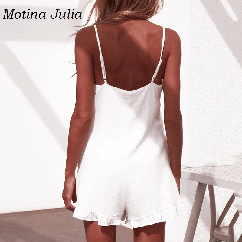 Motina Julia 2019 пляжный хлопковый комбинезон в стиле бохо женский с пуговицами спереди