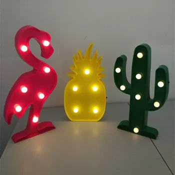 

3D LED Night Light Flamingo Pineapple CactusTable Desk Night Lamp Romantic Marquee Home Christmas Decor Battery LED Nightlights