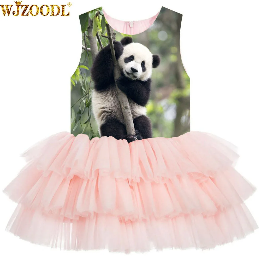 Нарядное платье для девочек на день рождения платья для девочек на свадьбу с принтом панды, скалолазания, дерева, торжественное бальное платье принцессы Детское модное платье