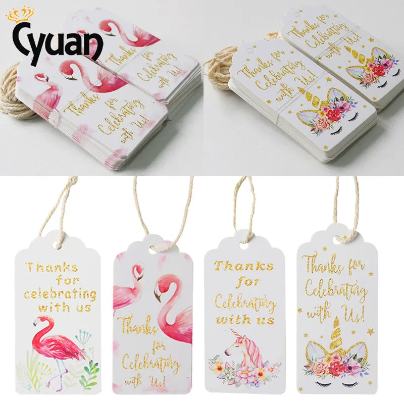 us 1 8 32 off wedding party favors thank you gift tags kraft paper tags unicorn flamingo paper labels card birthday candy gift decorating tag in card gift tags