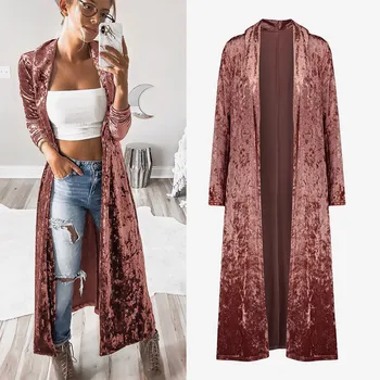 

Women's Autumn Velvet Long Kimono Cardigan Velour Long Sleeve Solid Outwear Tops 2020 Spring Fashion Coat Female Casual Cardigan