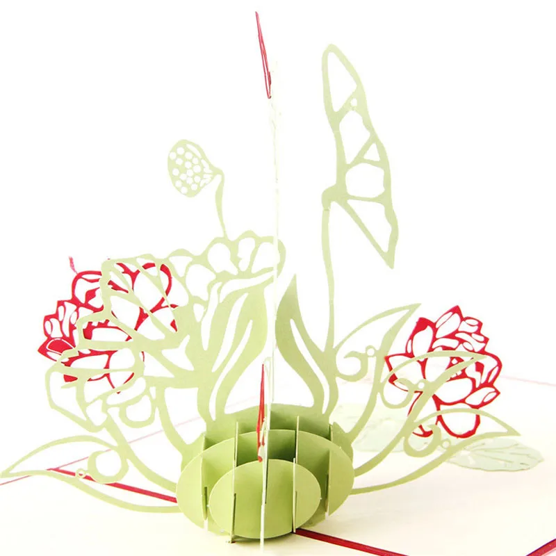 Water Lotus 3D Paper Greeting Cards Laser Cut Pop Up Handmade Post Cards Custom Thank You Card Souvenirs Teacher' Day Supplies (7)