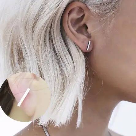 

2 pair 2016 Fashion Gold Silver Punk Simple T Bar Earrings For Women Ear Stud Earrings Fine Jewelry Geometry brincos bijoux 8112