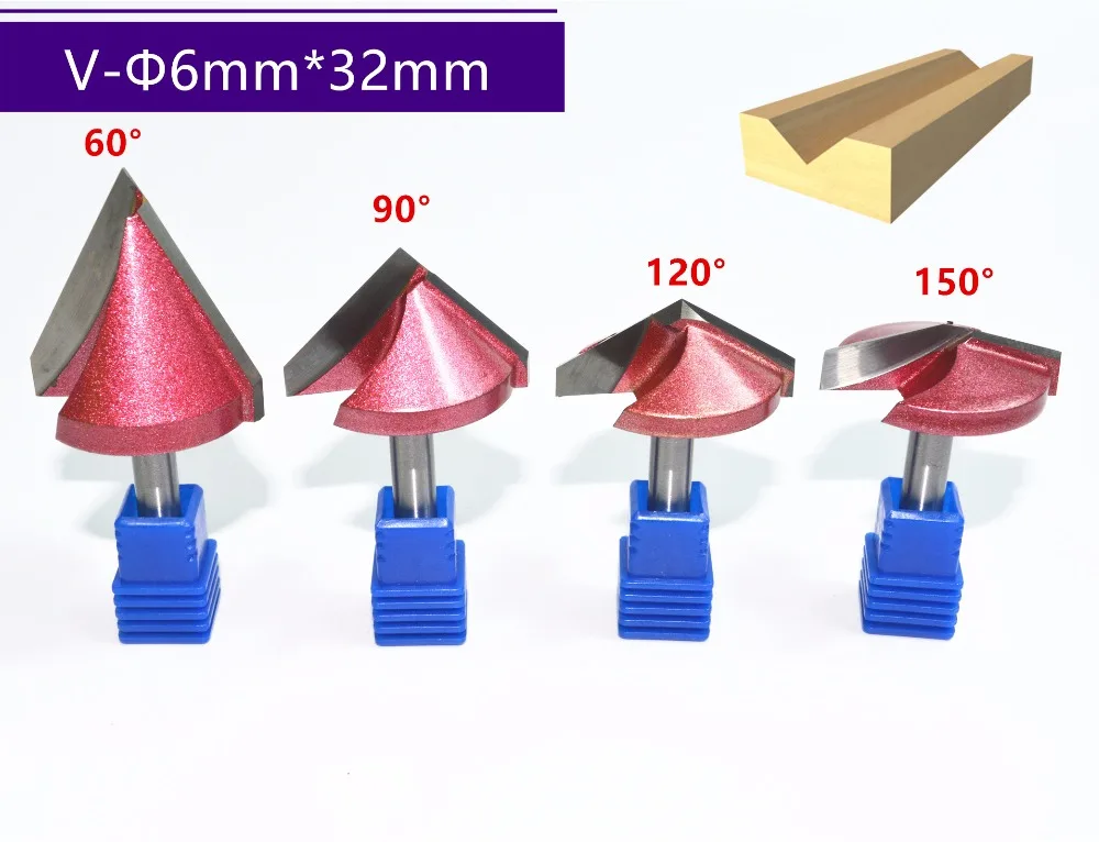 

6mm*32mm,60 90 120 150degree CNC solid carbide end mill,milling cutter,woodworking router bit,wood tool,3D V engraving cutter