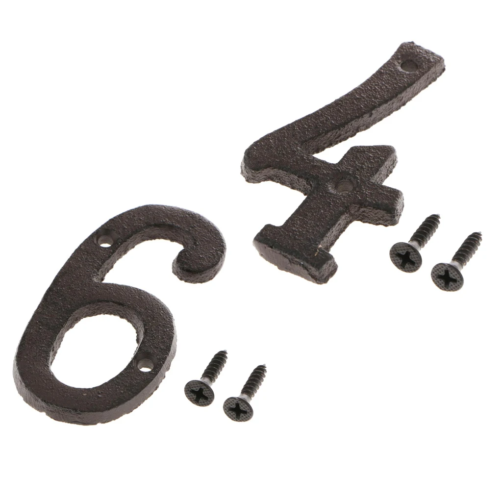 2pcs Cast Iron Metal Door Number Sign Plaque House Garden Name Address Sign Sticker Plate 4 6