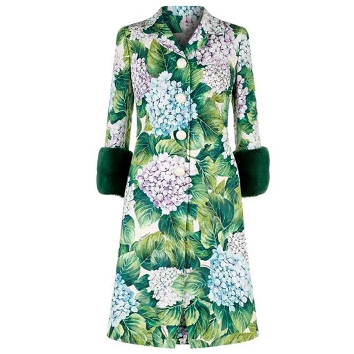 

Green Leaves Velvet Sleeve Women Long Coat button plant floral wool blend work office lady fashion 2019 Trench Coats female