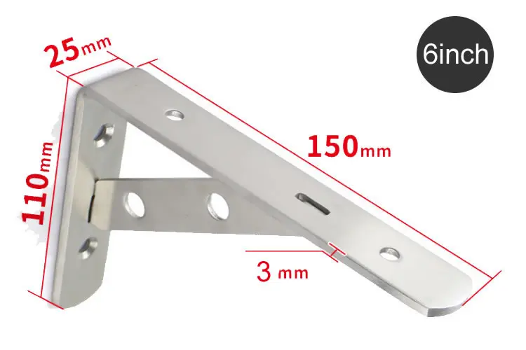Треугольный Кронштейн Из Нержавеющей Стали, подставка для полки, крепление перегородки, высокая нагрузка, простота установки, стойка для микроволновой печи, мебельная фурнитура - Цвет: 6 inch