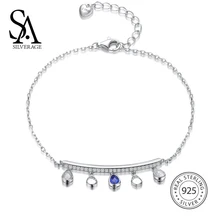 SA SILVERAGE 925 серебряная капля воды Подвески Браслеты и синяя цирконовая цепочка браслет для женщин ювелирные украшения