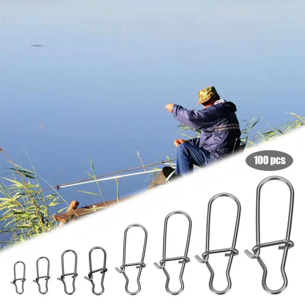 

100Pcs Strong Nice Swivels Lock Snaps for Fishing Freshwater Saltwater Rings Fishing Stainless Steel Hook Fast Clip Connector