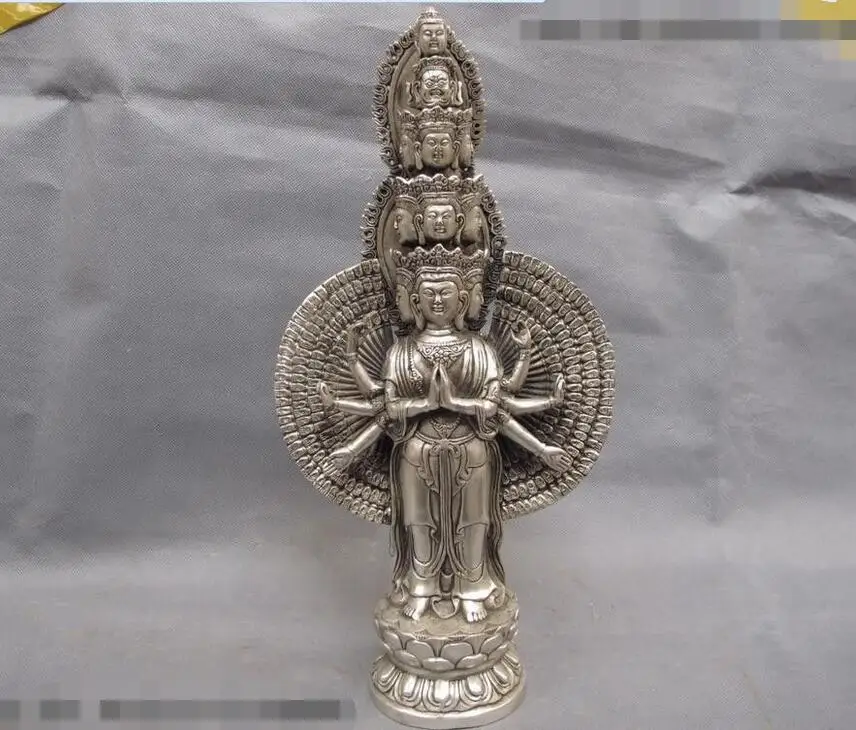Тибетский буддизм белая медь серебро 1000 ручная Avalokitesvara Guan yin Kwan-yin | Дом и сад