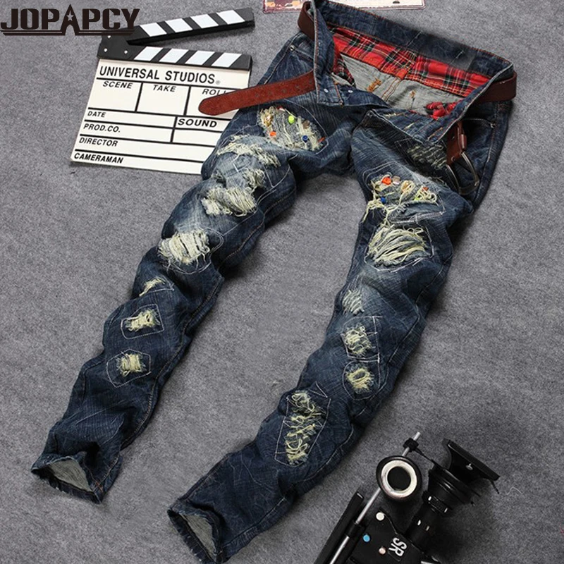 

2016 Arrival Famous brand jeans men denim hip hop rock ripped distressed destroyed mens pants pantalones vaqueros hombre MYA0152