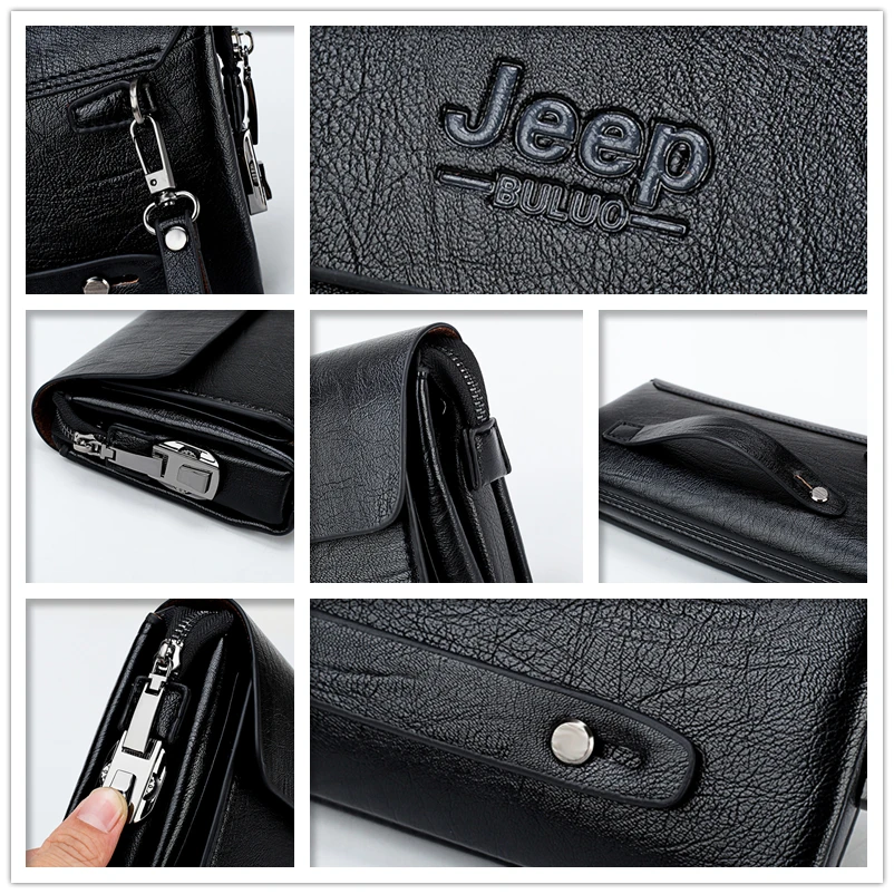  JEEP BULUO Luxury Brand Men's Handbag Day Clutches Bags For Phone and Pen High Quality Spilt Leathe - 32888677800