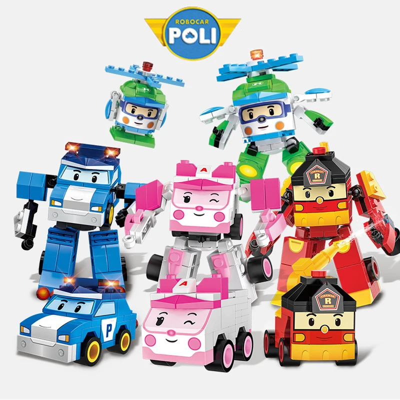 

4 styles Original Robocar Poli Korea kids Toys 2 in 1 Car Building Blocks Figure kids Toy Robot Transformation Toys For Children