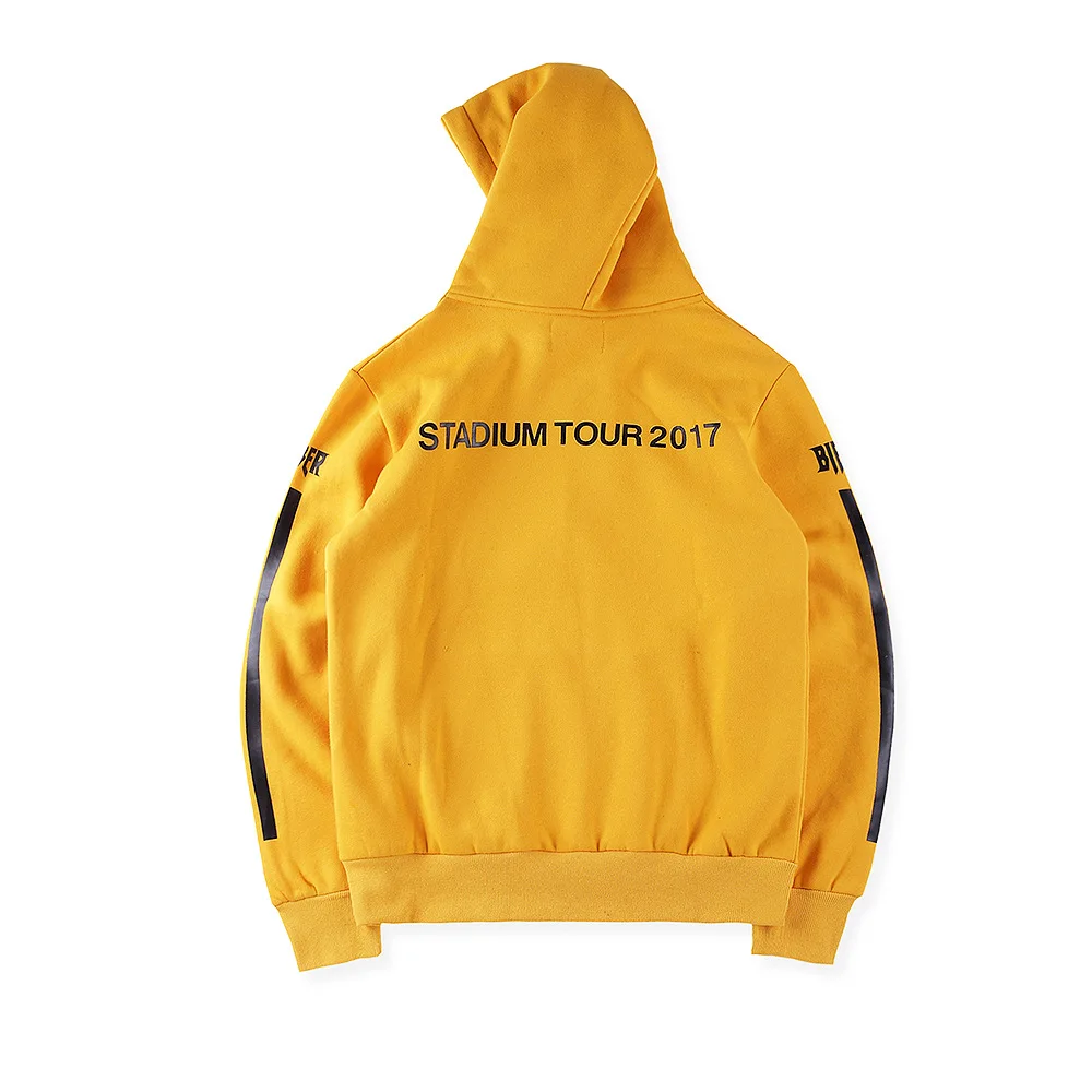 HZIJUE Бибер стадион Purpose Tour флис желтый толстовки 2017 хип хоп полосой печати уличная