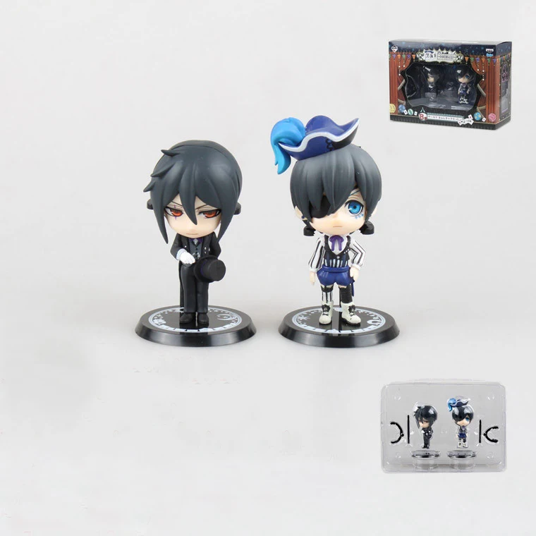 

J Ghee 2pcs/set Q Black Butler Book of Circus Kuroshitsuji Ciel Sebastian PVC Doll Action Figure Model Toy 10cm Brinquedos