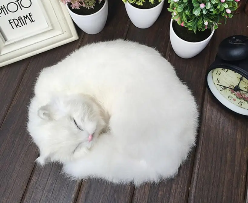 Моделирование плюшевых животных игрушки чучело спящие кошки кукла настоящая жизнь плюшевая в форме кошки имитация плюшевая в форме кошки игрушка - Цвет: Белый