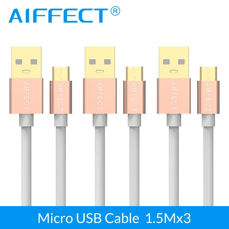 AIFFECT 3X1,5 м Быстрая Зарядка Micro USB кабель Универсальный USB 2,0 зарядный кабель для samsung HTC LG Xiaomi Android - Цвет: 3 x Rose Gold