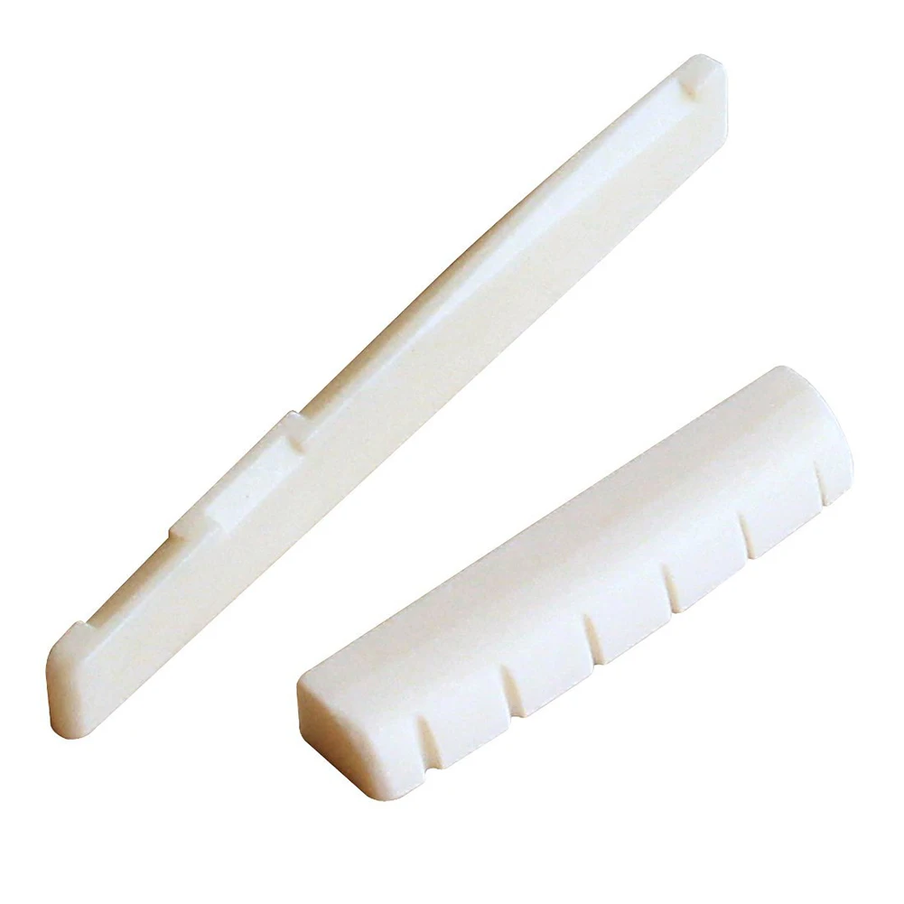 

5 PCS of (6 String Acoustic Guitar Bone Bridge Saddle and Nut and 6pcs Ebony Guitar Bridge Pins White+Black)