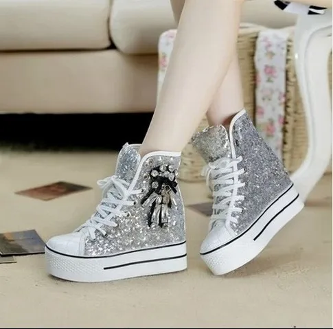 sequins platform shoes women 2016 women s spring and autumn diamond lacing up casual shoes