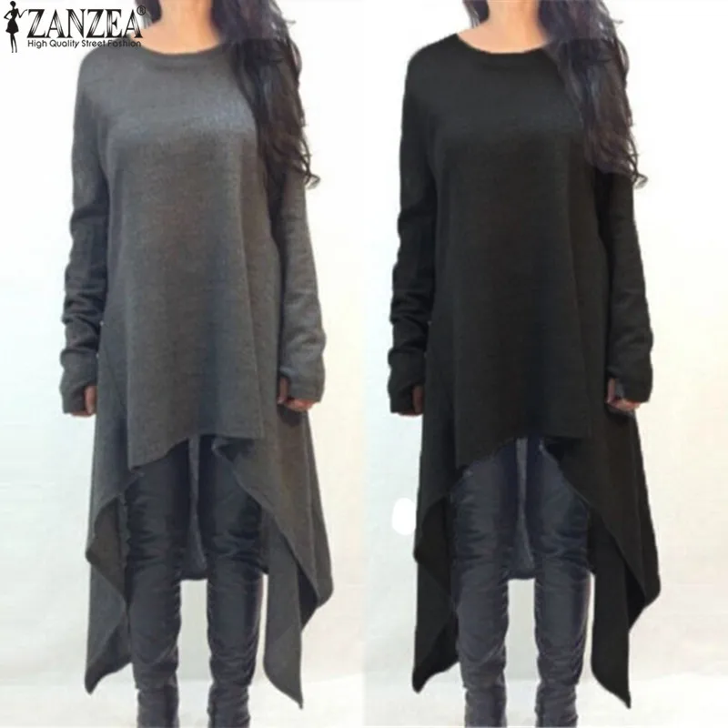 

ZANZEA Women Sweater Dress Winter Knitted Dresses 2019 Autumn Ladies Long Sleeve Casual Loose Midi Vestidos Pull Femme Plus Size
