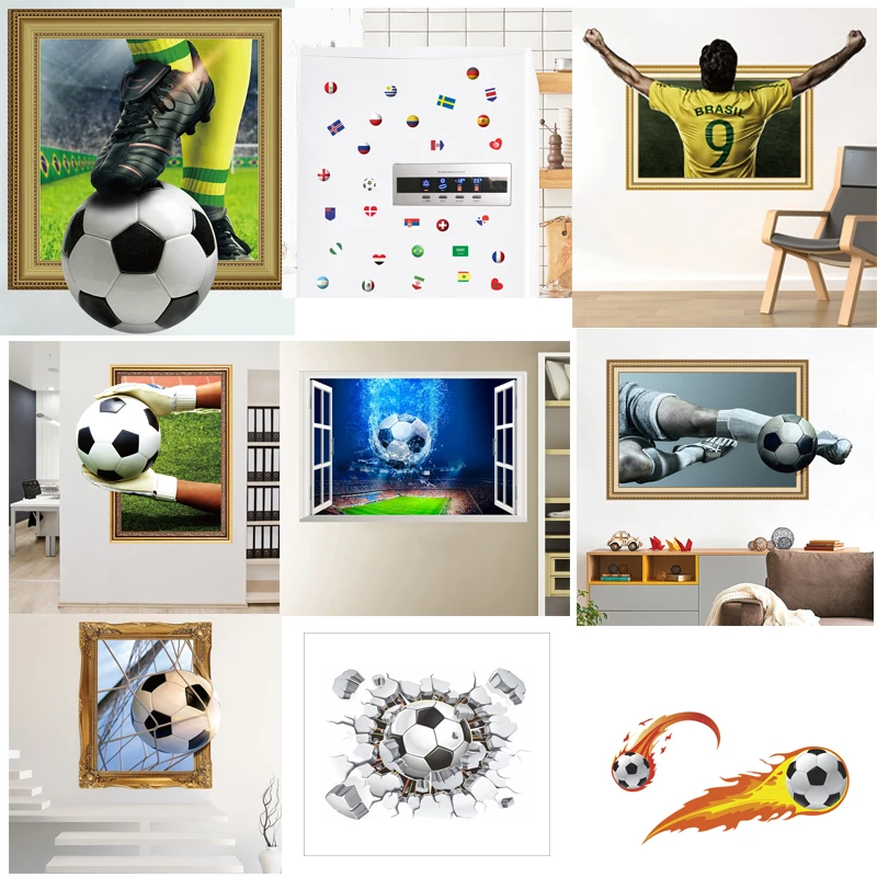 

3d Vivid Football Soccer Wall Stickers For Kids Rooms Living Room Bedroom Wall Decals Boys Room Decoration Gift