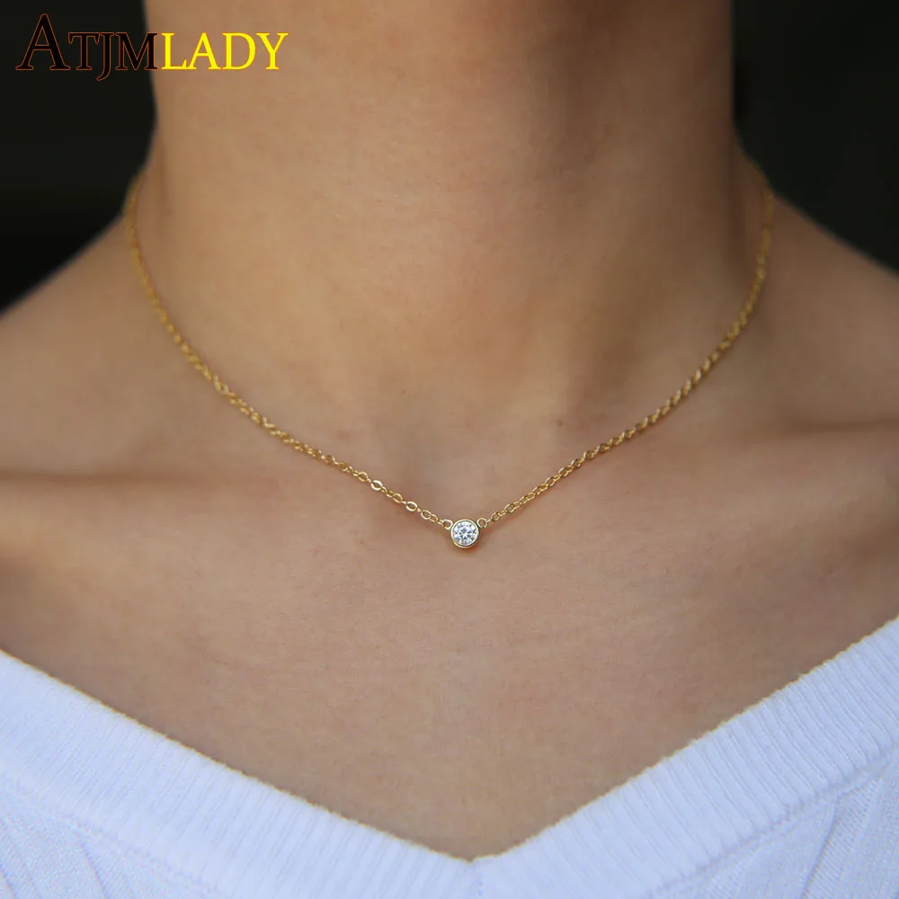 

Collier New Collares Maxi Jewelry 2018 Sparking Dainty Thin Chain Gold Color Women round Zirconia Charm Sideway Simple Necklace
