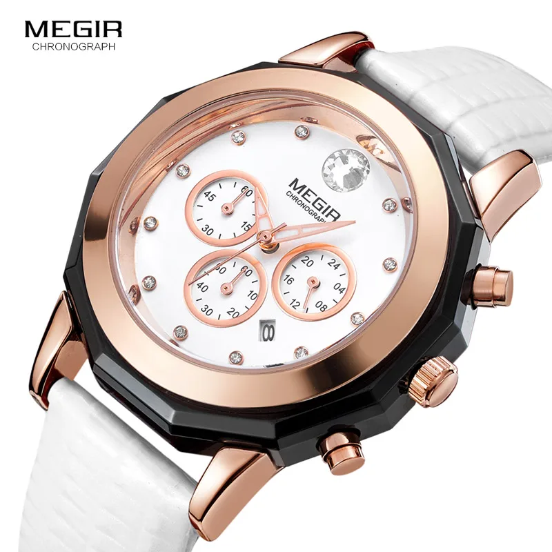 

Megir Women's Elegant Quartz Stop Watches Fashion Waterproof Luminous Chronograph 24-hour Wristwatch for Woman Lady 2042LREWE