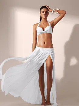 

Summer Hot Beach Skirt Sollid Mesh Bohemian Women Pleated Long Skirt Transparent Ankle-Length Dropped Cothing ropa de mujer F025