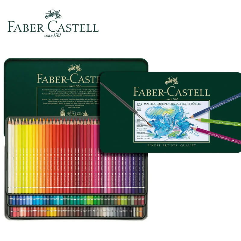 Faber-Castell Polychromos Цвет карандаши 12/24/36/60/120 водорастворимые лучших художников качество, Lapices Цвет зеленый железный ящик