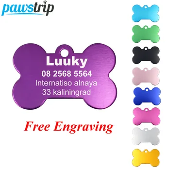 

pawstrip 2pcs/lot Personalized Dog ID Tags Aluminium Customized Pet Tag For Dog Cats Engraved Dog Tag Bone Dog Collar Pendant
