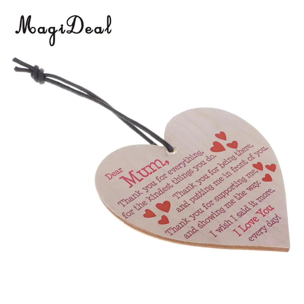 MagiDeal Mum Mother Day Wooden Heart Hanging Gift Plaque Bottle Wine Tags Decor Thank You Tags Pendents