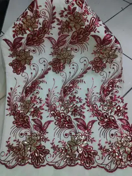 

2019 high quality sequence French Nigerian sequins net lace,African tulle mesh sequence lace fabric for dress 5yards/lot