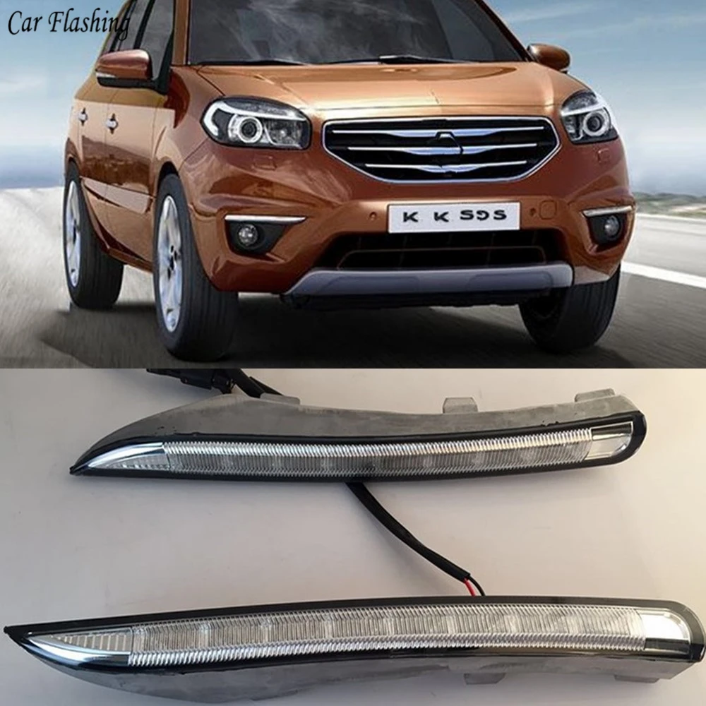 

Car Flashing 1Set 12V ABS LED DRL Daytime Running Light Daylight With Yellow Turn Signal For Renault Koleos 2011 2012 2013 2014