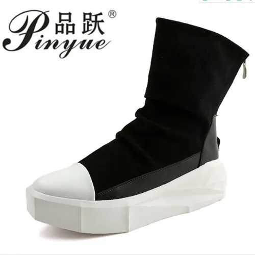 

2018 Men 8cm Height Increasing Platform Boots Back Zip Leather Shoes Male Mixed Colors High Top Black White Men's Boots
