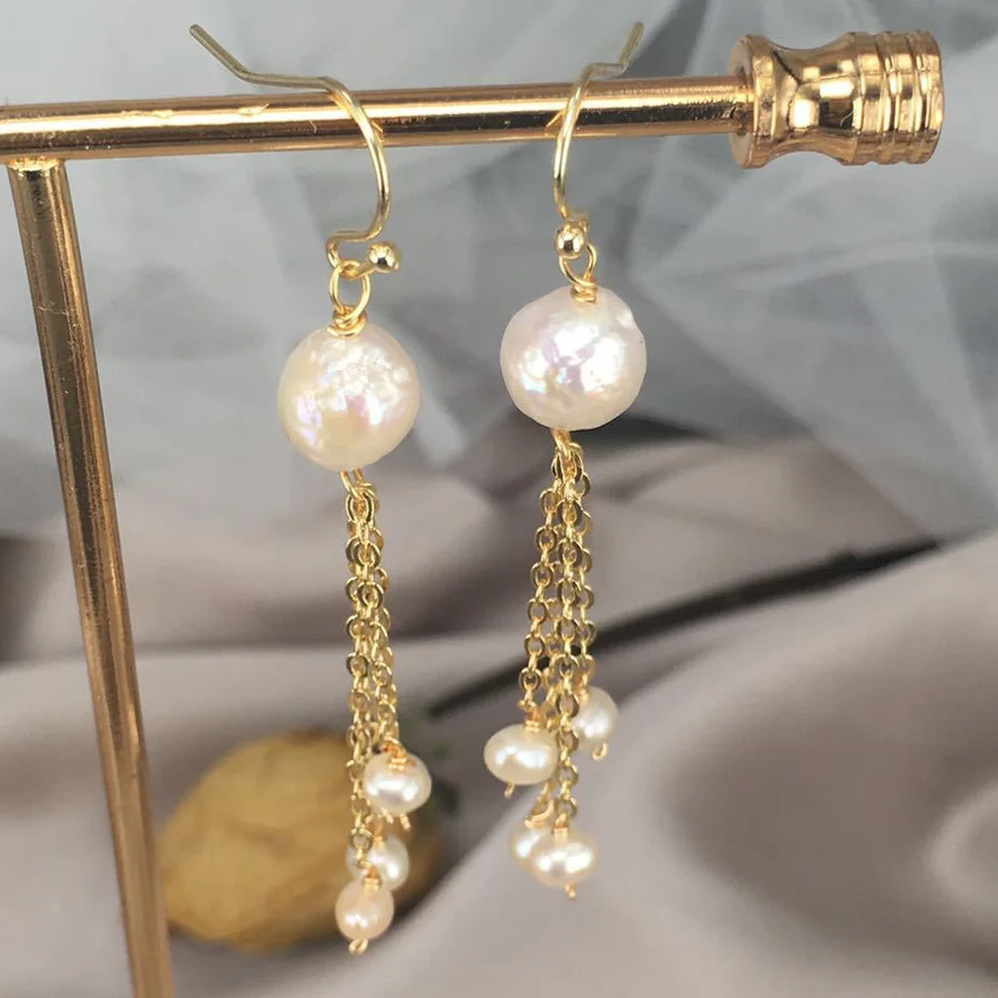 Baroque Freshwater Pearl Earrings Real 925 Silver Fashion fashion