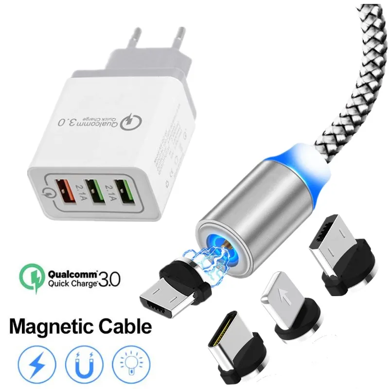 Магнитный кабель Type C Micro USB для iphone 6 7 8 plus X Xs max Xiaomi Redmi 7A NOTE pro QC3.0 адаптер быстрой