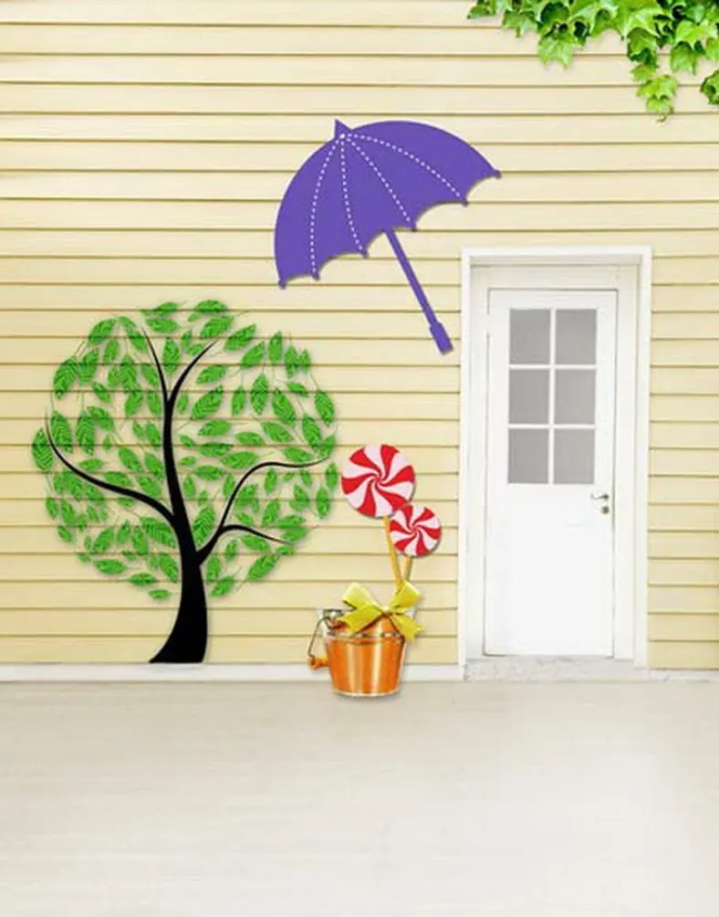 

House Green Tree Umbrella Photography Backdrops Photo Props Studio Background 5x7ft