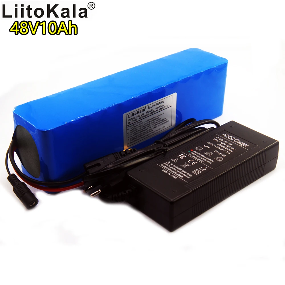 

Liitokala new 48V 10Ah lithium battery pack 18650 10000mAh rechargeable battery BMS 15A discharge XT60 interface charger set