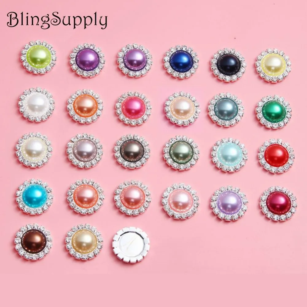 

BTN-5719 18mm decorative bling no scratch pearl crystal rhinestone buttons flat back embellishment mix colors 100PCS