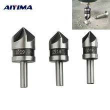 

AIYIMA 3pcs New 5 Flute Countersink Drill Bit Set 90Degree Chamfer Cutter Mayitr For Wood Round Shank Furadeira Chamfering Tool