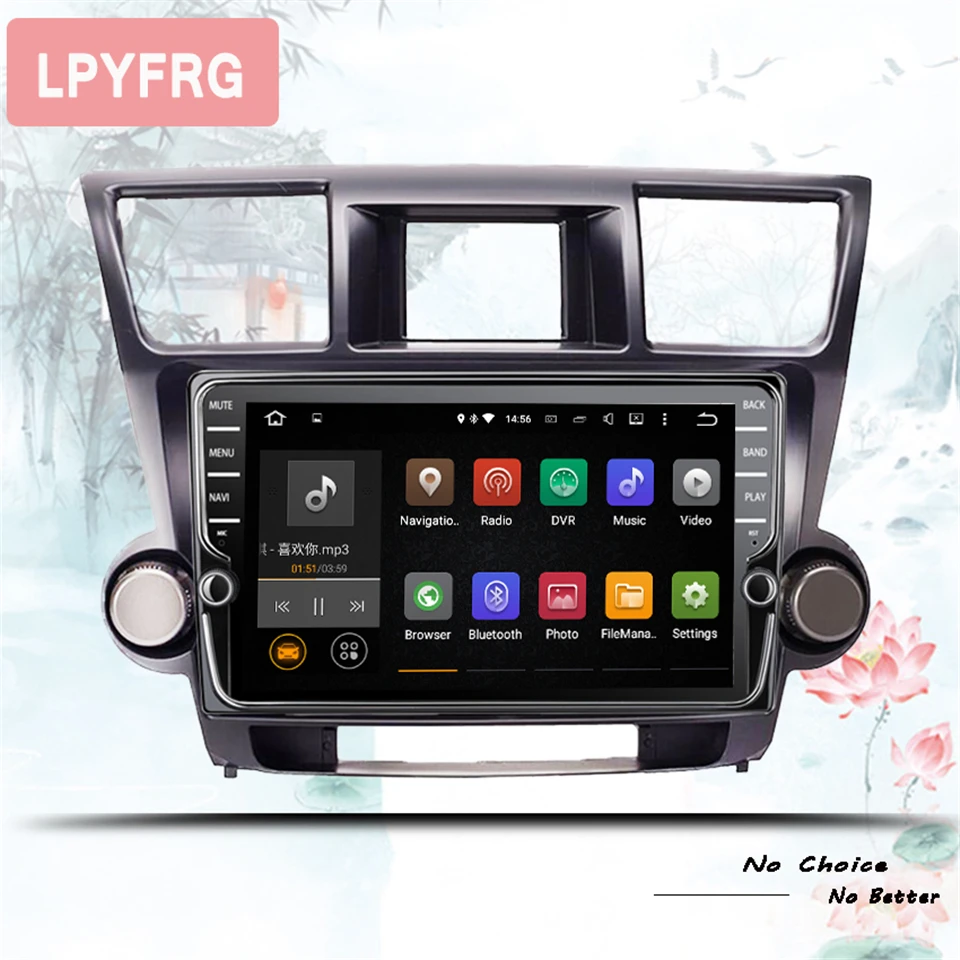 Excellent 9" Octa core Car radio for Toyota Highlander Kluger 2008-2012 android 9.1 car DVD player with 4G RAM 64G ROM Head Unit 1