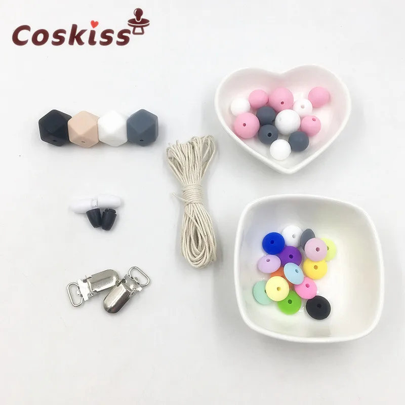 Baby Silicone Teething DIY Crafts Set Pacifier Clips Toy Safe And Natural Silicone Bead Teether Baby Nursing Necklace Pendants