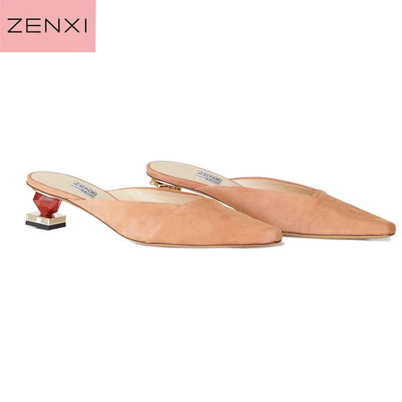 

orange flock Summer Geometric Heel Women Sandals Wood Ball Heel Women Mules Casual Slip on Shoes Women Pumps High Heel