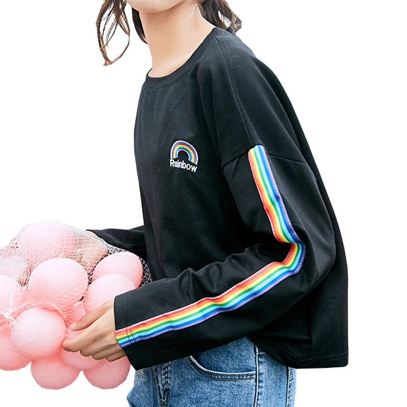 Женская футболка в полоску Kawaii Длинные Топы Harajuku женская модная консервативном
