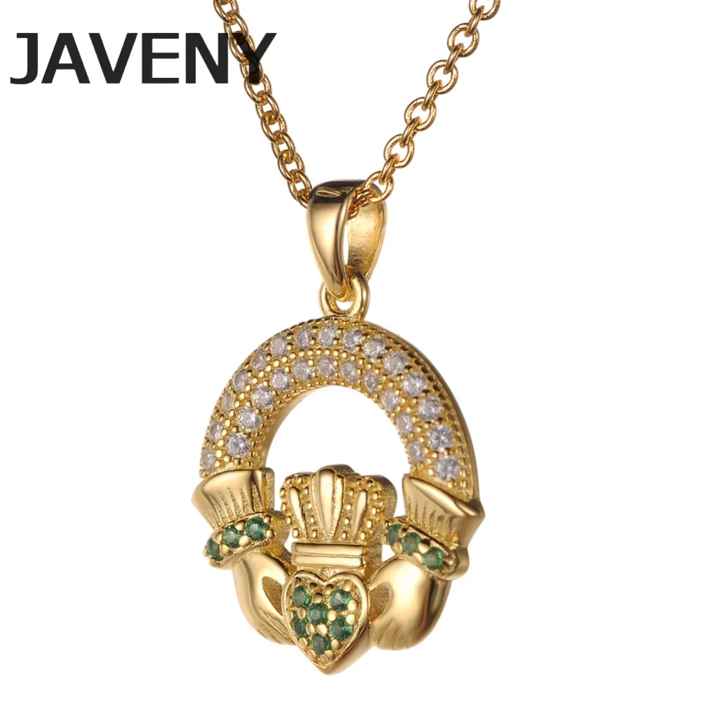 

925 Sterling Silver Jewelry Green CZ Cubic Zirconia Womens Wedding Bridal Irish Claddagh Pendants Necklaces 10pcs Lots Wholesale