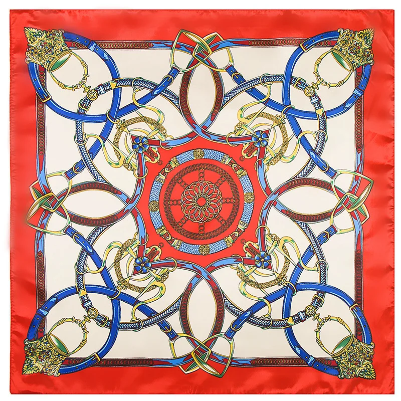 

2018 60cm*60cm 27colors New Luxury Geometric Frame Plaid Striped Women Twill Silk Scarf Small Square Scarves Hijab Headband