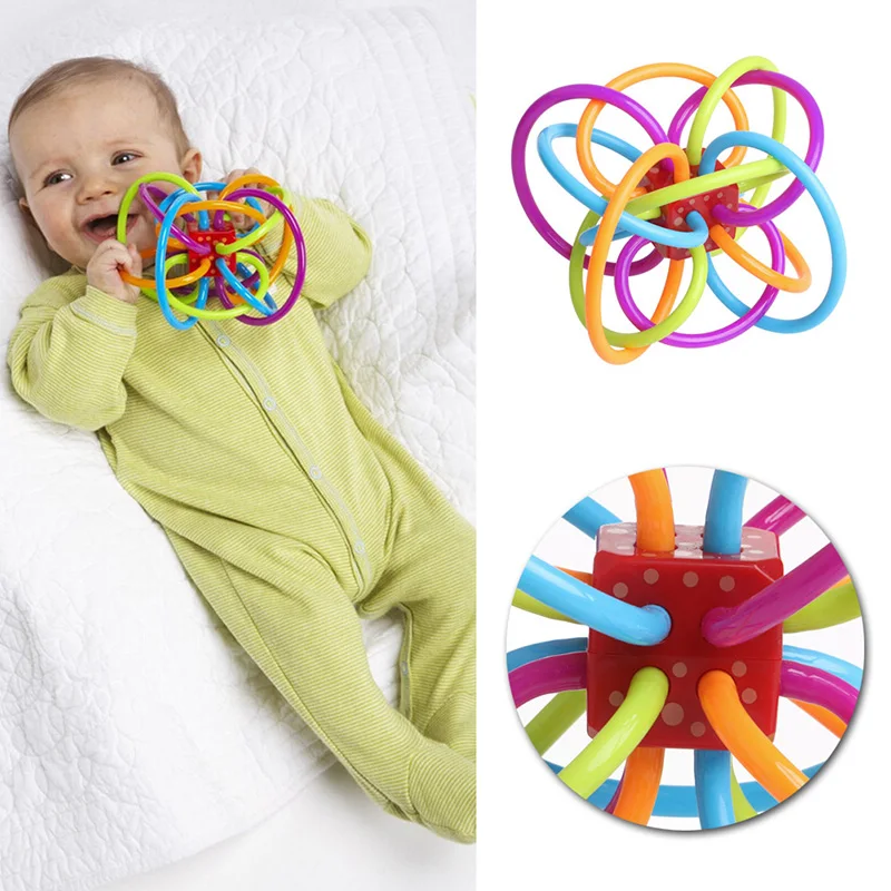 Safety Silicone Balls Ring Fun Rattle Toys Baby Biting Teething Teether