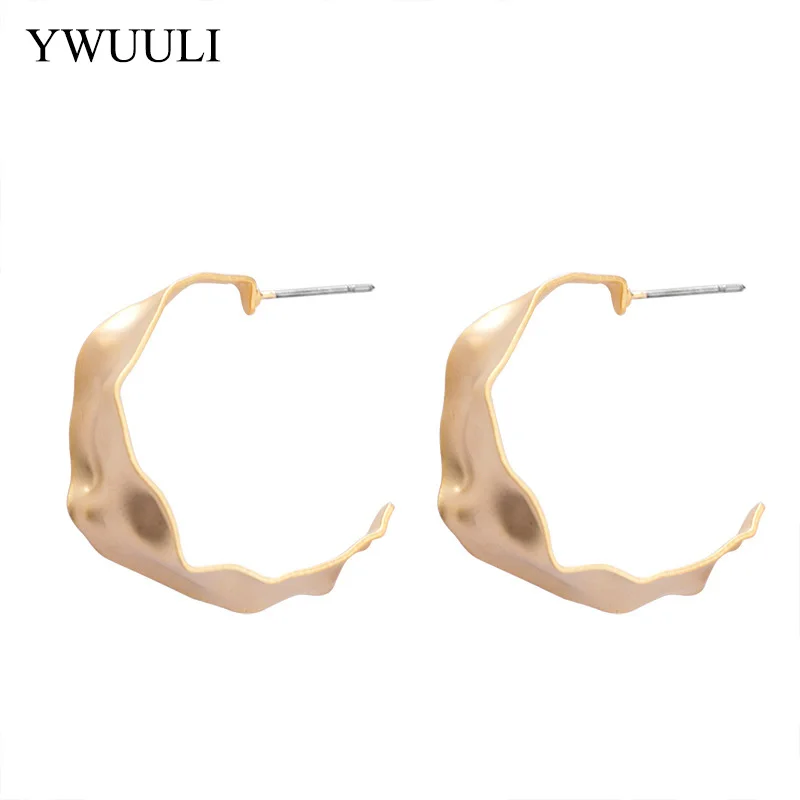 

Simple Metal Geometric Matte Hoop Earrings Gold Silver Vintage Exaggerated Irregular Design Jewelry Brincos Pendientes XE1227